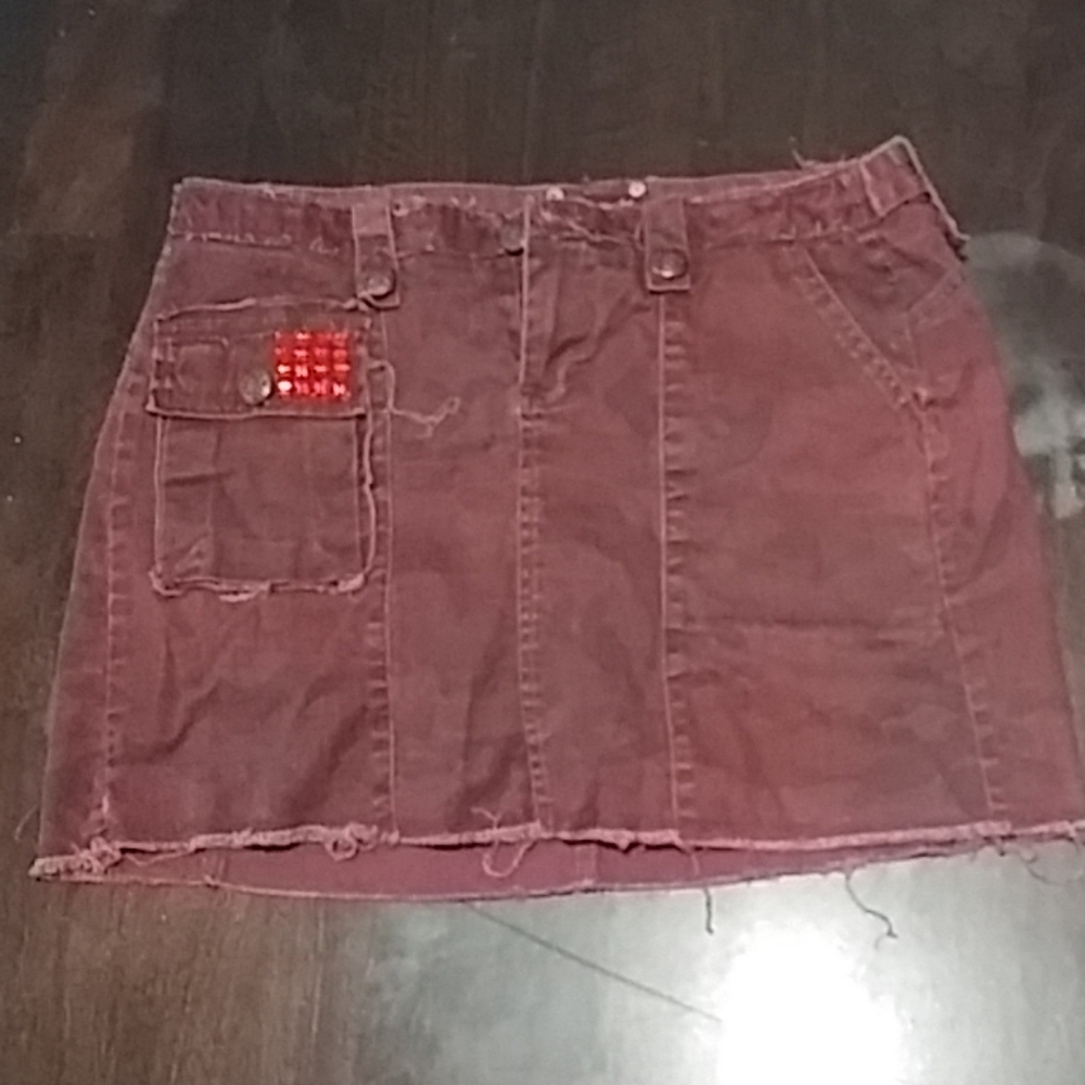 Punky Distressed Red Jean Skort